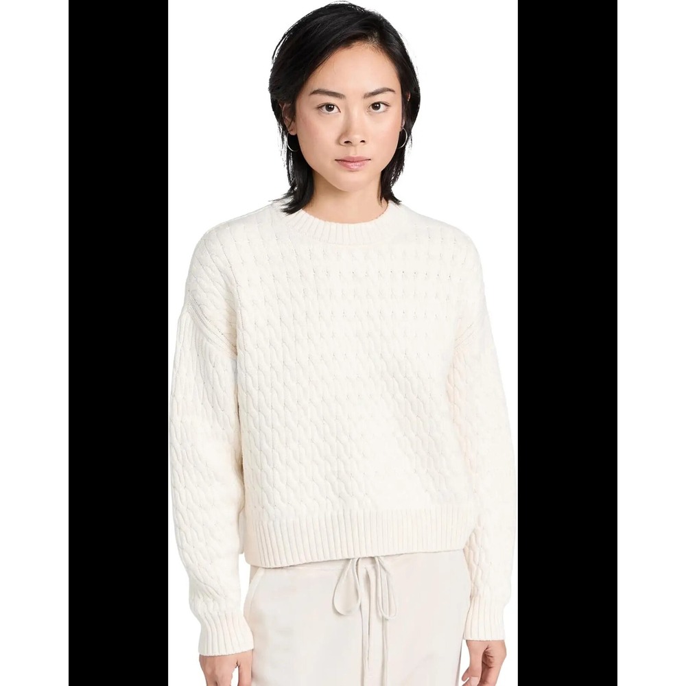 Sweaty Betty Classic Cable Sweater Womens Sz XS Studio White Pullover NEW
